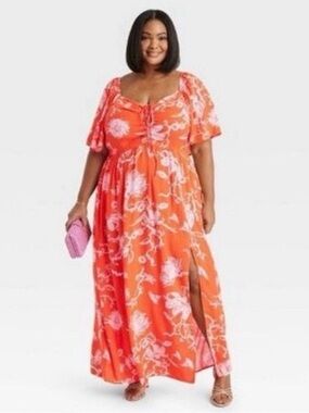 Ava & Viv Oange and White Maxi Dress with Left Leg Slit New W/Out Tags